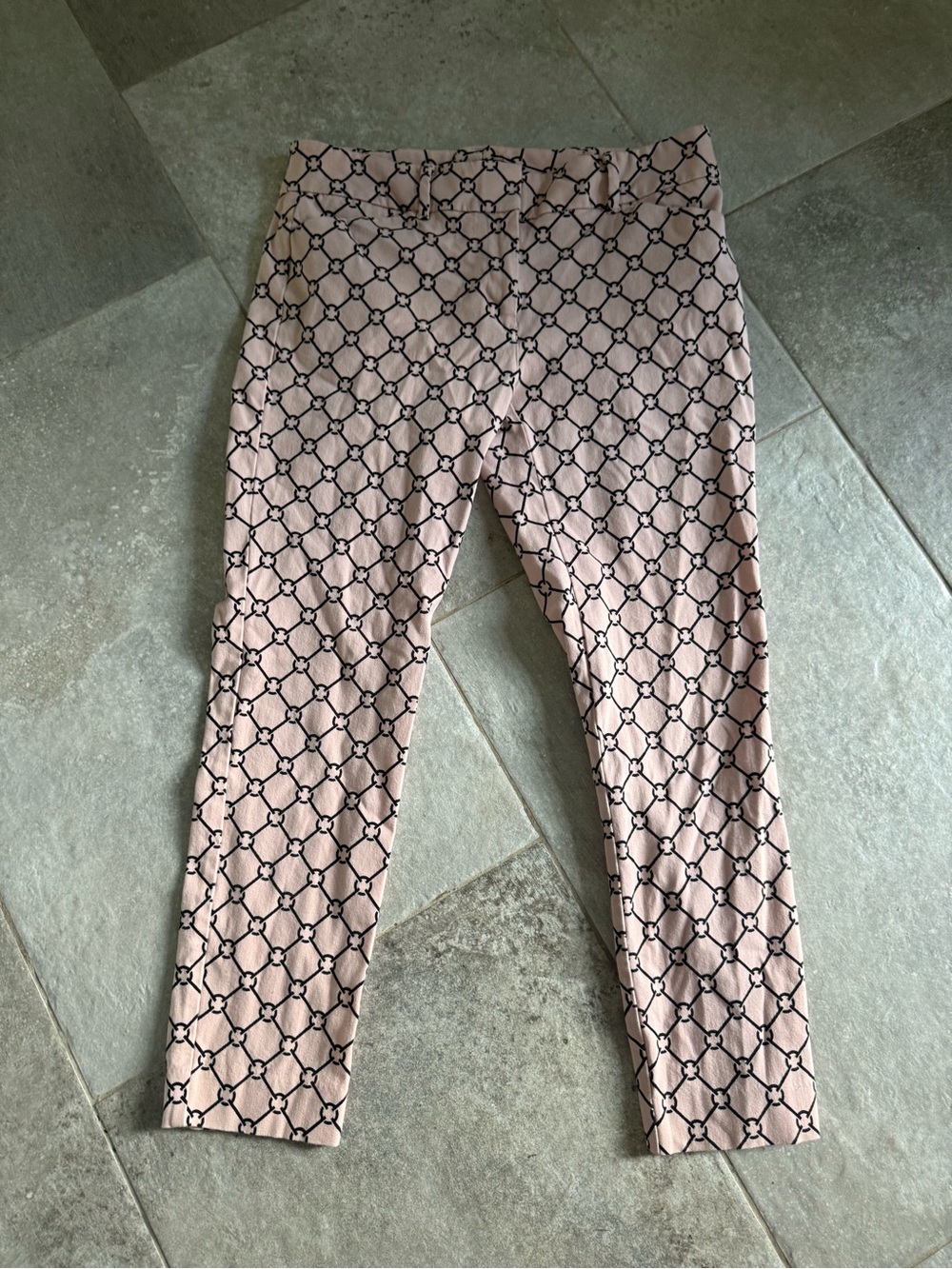 Ankle-Length Pink Geo Print Stretch Pants